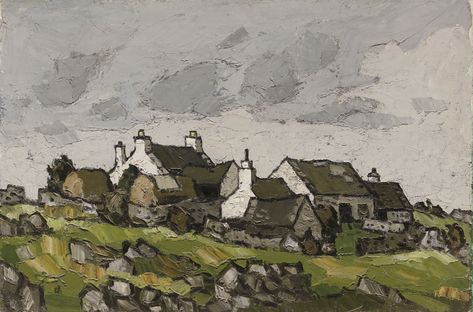 Sir Kyffin Williams, R.A. (1918-2006) | Cottages in a Welsh landscape | 20th Century, Paintings | Christie's Welsh Landscape, Kyffin Williams, Concept Art Background, Coast Of France, Irish Landscape, Painting Words, Countryside Landscape, Street Gallery, Expressionist Painting