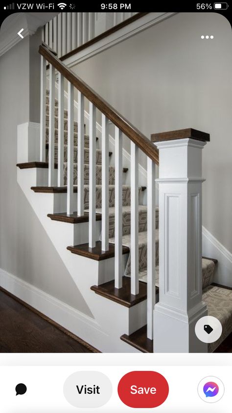 White Banisters And Railings, Banisters And Railings, White Banister, New England Decor, Banister Rails, Entryway Stairs, Stair Makeover, House Staircase, Staircase Remodel