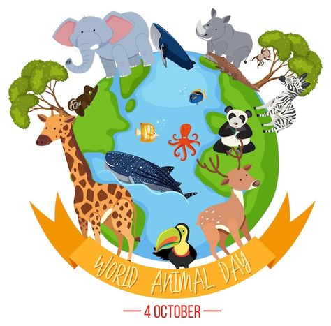 World animal day banner with wild animal... | Premium Vector #Freepik #vector #beak #bird-cartoon #animal-clipart #elephant-cartoon World Animal Day Activities For Kids, World Animal Day Poster, National Animal Day, Environmental Crafts, Dog Paw Art, World Animal Day, Elephant Cartoon, Animal Day, Bird Cartoon