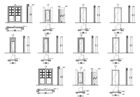 Many Doors Plans elevations And Sections CAD Block Free - Cadbull Door Section Detail, Architecture Types, Details Drawing, Cad Blocks Free, Door And Window Design, Small Home Plan, Wooden Sliding Doors, Window Architecture, Door Plan