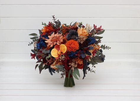 Cascading Bouquet Fall Wedding Bouquet Rust Orange Burgundy Navy Blue Orchid Dahlia Bouquet Faux Bouquet Wedding Flowers Boho Wedding - Etsy Bouquet Fall Wedding, Wedding Flowers Boho, Faux Bouquet, Corsage Ideas, Fall Wedding Bouquet, Dahlia Bouquet, Cascading Bouquet, Wedding Corsage, Cascade Bouquet