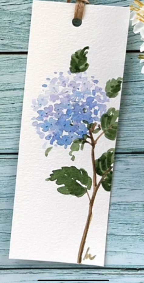 Watercolor Painted Bookmarks, Watercolor Bookmark Ideas, Bookmarks With Flowers, Bookmark Painting Ideas, Flower Card Ideas, Watercolor Bookmarks Ideas, Hydrangea Watercolor Painting, Watercolor Templates, Bookmark Watercolor