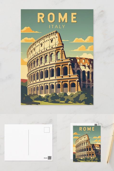 Rome Italy Colosseum Travel Art Vintage Postcard #Ad Italy Colosseum, Rome Italy Colosseum, Vintage Postcard, Rome Italy, Art Vintage, Travel Art, Rome, Created By, Italy