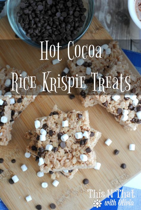 Hot Cocoa Rice Krispie Treats | ThisNThatwithOlivia.com Delicious Brownies, Yummy Dessert, Homemade Donuts, Sweet Treats Recipes, Sweet Recipes Desserts, Snack Attack, Rice Krispie Treats, Rice Krispie, Classic Desserts