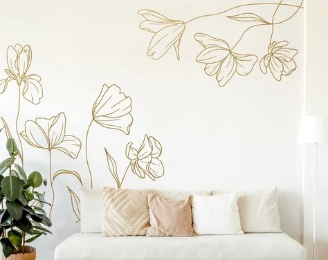 LilinMomo - Etsy Textures Murales, Floral Wall Decals, Focal Wall, Bedroom Artwork, Floor Decal, Wall Drawing, Corner Wall, Old Wall, Coconut Cake