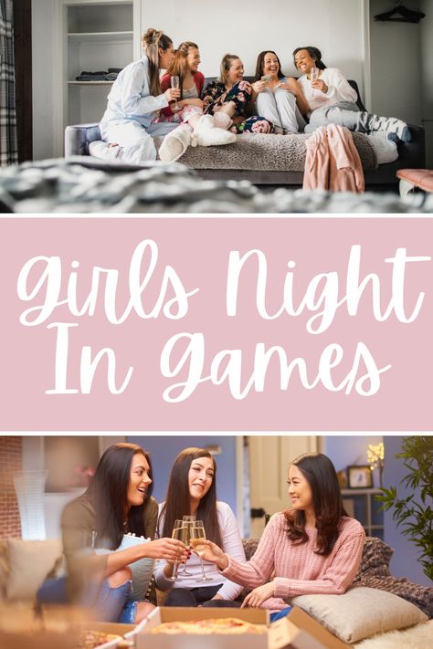 Unleash your inner goofball or turn up the heat - these hilariously wild party games are guaranteed to make your girls' night unforgettable.  
#BacheloretteParty Women Birthday Party Games, Sleepover Games Adults, Slumber Party Games For Adults, Womens Night Games, Moms Night Out Games, Ladies Night Sleepover Ideas, Adult Pajamas Party Games, Womens Game Night Ideas, Sleepover Games For Adults