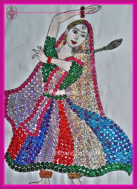 Sequins Artwork- A Kathak Dancer Picture Comprehension, Sri Devi, Peacock Embroidery Designs, Easy Disney Drawings, Spoon Crafts, Botanical Flower Art, Birds Embroidery Designs, Digital Embroidery Patterns, Hand Work Embroidery