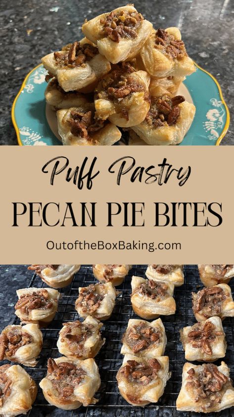 If you’re a fan of pecan pie but you’re looking for a quick, tasty dessert, this is the recipe for you! In this post I’m going to show you how to make delicious Pecan Pie Bites using a simple sheet of puff pastry. Pecan Pie Bites Puff Pastry, Ideas For Puff Pastry Sheets, Cookies With Puff Pastry, Puff Pastry Dessert Thanksgiving, Pecan Pie Pastry, Uses For Puff Pastry Sheets, Pecan Puffs Cookies, Thanksgiving Desserts Puff Pastry, Easy Recipes With Puff Pastry Sheets