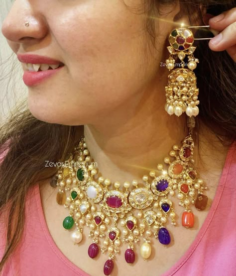 Navaratna Jewellery Gold, Navaratan Earrings, Navaratna Necklace Gold, Navaratna Earrings, Navratan Choker, Navaratan Jewellery, Navaratna Necklace, Navratna Jewellery, Navratna Necklace