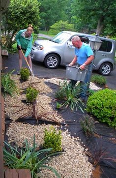 How to landscape with stones for easy upkeep! | www.rappsodyinrooms.com: Landscape With Stones, How To Landscape, Low Maintenance Landscaping, Rock Garden Landscaping, Diy Gardening, Low Maintenance Garden, Landscaping Tips, Diy Garden Projects, Front Yard Landscaping Design