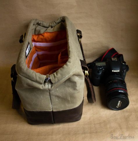 Waxed Canvas and Leather "Manly Poppins" Camera Bag - using the SewFearless.com Mommy Poppins Bag pattern Daily Use Canvas Camera Shoulder Bag, Diy Camera Bag, Camera Bag Pattern, Poppins Bag, Camera Bag Insert, Functional Camera Bag With Zipper Pocket For On-the-go, On-the-go Camera Bag With Zipper Pocket, Field Bag, Diy Camera