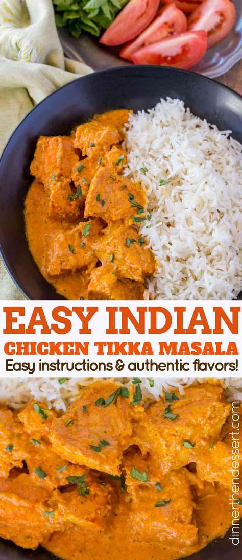 Chicken Tikka Masala is a delicious creamy tomato sauce based Indian recipe made with white meat chicken and plenty of bold spices including garlic, ginger, cumin and coriander. | #indianfood #indianrecipes #tikkamasala #indiantikka #tikka #chickentikkamasala #chickentikka #indianchickenrecipes #dinnerthendessert #easyindianfood Easy Chicken Tikka Masala, Food Feast, Dinner Then Dessert, Indian Chicken Recipes, Easy Indian Recipes, Bbq Chicken Pizza, Indian Chicken, Indian Recipe, Chicken Masala