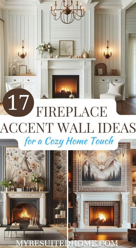 Discover 17 inspiring fireplace accent wall ideas to add a cozy touch to your home. Transform your living space with these stylish and warm design inspirations. #FireplaceAccentWall #CozyHome #HomeDecor #InteriorDesign #FireplaceIdeas #AccentWall #LivingRoomDecor #WarmAndCozy #HomeInspiration #StylishHome #DecorIdeas #HomeMakeover Shiplap Over Fireplace Mantel, Fireplace With Shiplap Wall, Fireplace Accent Wall Ideas, Shiplap Fireplace Wall, Above Fireplace Ideas, Modern Shiplap, Fireplace Accent Wall, Fireplace Makeover Ideas, Exposed Brick Fireplaces