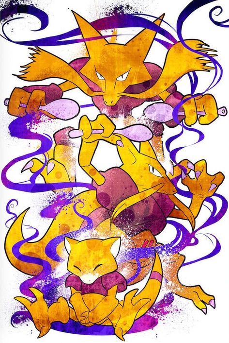 Abra Pokemon, Alakazam Pokemon, Evolution Pokemon, Pokemon Vs Digimon, Zoroark Pokemon, Gen 1 Pokemon, Pokemon Painting, Pokemon Sketch, Pokemon Poster