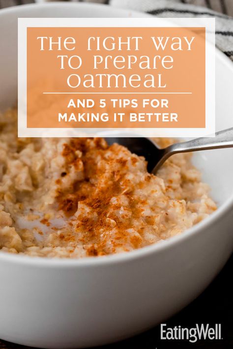 Here are cooking instructions for the most common types of oatmeal. Use these instructions to prepare 1 serving of oatmeal, or follow package directions. One serving of each type of oatmeal below is about 150 calories (prepared with water) and 4 grams of fiber. #breakfast #healthybreakfast #breakfastideas #brunchideas #healthybreakfastrecipes #breakfastideas #brunchideas #recipe #eatingwell #healthy Quick Oats Recipes Healthy Overnight Oatmeal, One Serving Oatmeal, Whole Food Oatmeal Recipes, Best Way To Make Oatmeal, How To Eat Oatmeal, Oatmeal With Water Recipes, How To Make Healthy Oatmeal, Morning Oatmeal Recipes, Healthy Oatmeal Recipes Clean Eating