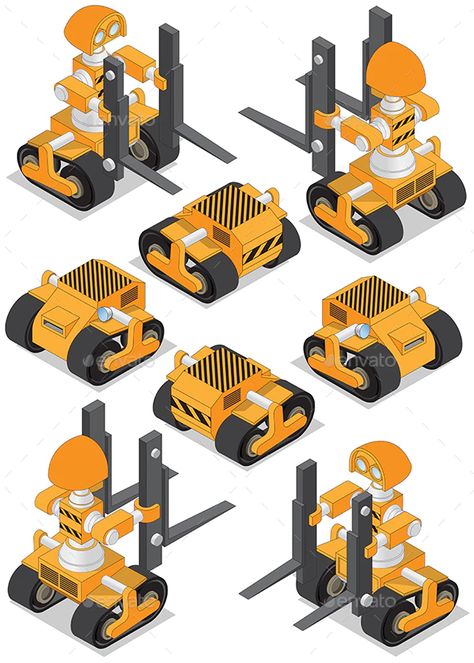 Set of Robotic Loaders by CaryMc | GraphicRiver Mech Robot, Fantasy City Map, Robotic Toys, Robot Cartoon, Wall Shelves Design, Fantasy City, Army Vehicles, Robot Design, Robot Toy