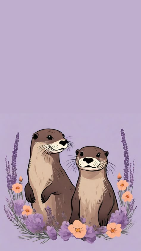 Pink Otter Aesthetic, Otter Iphone Wallpaper, Cute Otters Wallpaper, Two Otters Drawing, Otter Phone Wallpaper, Otter Wallpapers Backgrounds, Otter Backgrounds, Cute Otter Wallpaper, Otter Wallpapers