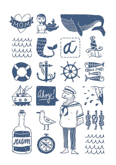 Sailor Graphic Design, Marine Graphic Design, Sailor Doodle, Submarine Aesthetic, Seattle Murals, Nautical Stickers, Sailor Logo, Sailor Illustration, Marine Illustration