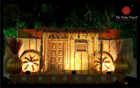 Village theme... weddings Village Theme Restaurant, Village Theme Ganpati Decoration, Village Theme Decoration, Village Theme Decoration Indian, Village Decoration Ideas, Desi Restaurant, Class Board Decoration, Navratri Decoration, Nav Varsh