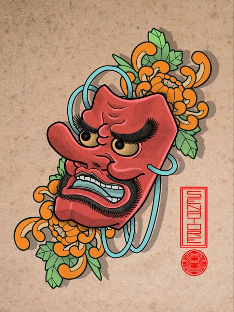 Tengu Mask Drawing, Tengu Mask Tattoo Design, Korean Mask Tattoo, Tengu Tattoo Design, Tengu Mask Tattoo, Japan Mask Tattoo, Japanese Mask Art, Japanese Tengu, Japanese Tattoo Ideas