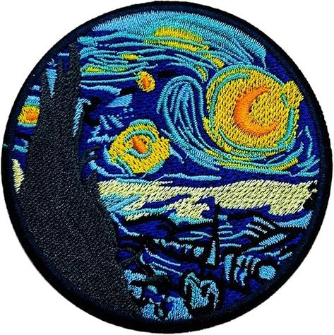 Amazon.com: Wikineon Iron On Embroidered Patch, Van Gogh Starry Night Patch - Embroidered Applique Badge Iron On/Sew On DIY Clothing Accessories, Perfect for Backpack, Clothes, Hats & Jeans : Arts, Crafts & Sewing Bordados Aesthetic, Vest Jackets, Funny Patches, Cat Patch, Backpack Clothes, Iron On Embroidered Patches, Cute Patches, Cool Patches, Starry Night Van Gogh