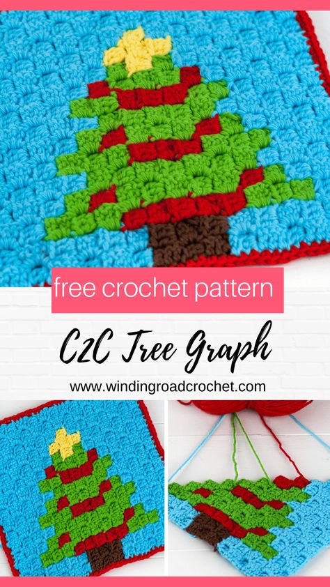 Crochet a quick and easy christmas tree c2c crochet graph. The graph is the perfect size for a pot holder or washcloth. Free pattern Winding Road Crochet. C2c Christmas, Crochet Christmas Patterns, Rugs Crochet, Corner To Corner Crochet Pattern, Winding Road Crochet, Easy Christmas Tree, Crochet Christmas Stocking Pattern, Corner Crochet, Crochet Graphs