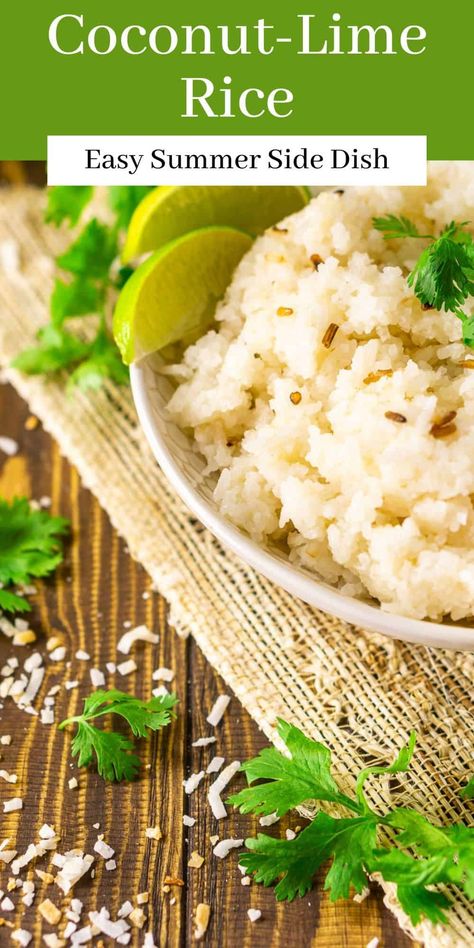 No summer meal is complete without a heaping side of this tropical coconut-lime rice! Made with caramelized coconut cream, this tender, fluffy Jasmine rice boasts summer's best flavors and makes the perfect side dish for any grill-out. Fluffy Jasmine Rice, Rice Recipes Side, Coconut Jasmine Rice, Coconut Lime Rice, Jasmine Rice Recipes, Taco Side Dishes, Lime Rice Recipes, Bubble Recipe, Easy Summer Side Dishes