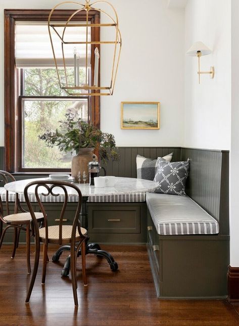 Dining Snug, Traditional Kitchen Renovation, Close Kitchen, Bria Hammel, La House, Corner Seating, Kitchen Banquette, Floor Renovation, Modern Colonial