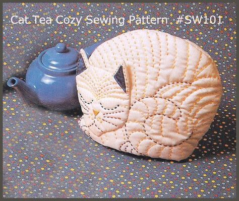 Cat Pillow Pattern, Cat Sewing Pattern, Cat Cozy, Cat Sewing, Tea Cosy Pattern, Tea Cozy Pattern, Cozy Tea, Teapot Cozy, Tea Cosies