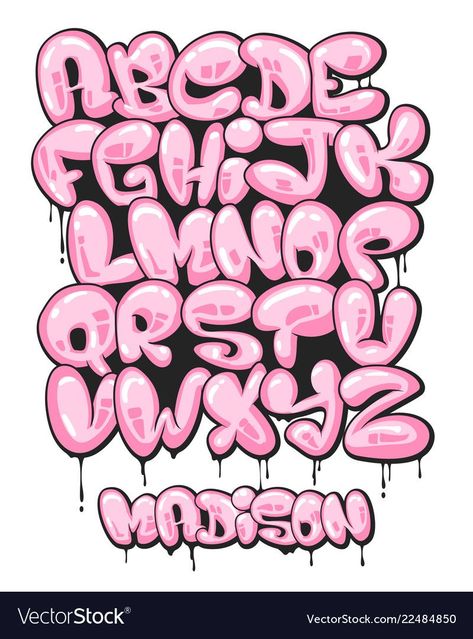 Graffiti bubble shaped alphabet set vector image on VectorStock Bubble Letters Graffiti, Spray Paint Font, Graffiti Inspiration, Font Graffiti, Alphabet Graffiti, Graffiti Fonts, Font Love, Bubble Cat, Graffiti Spray Paint