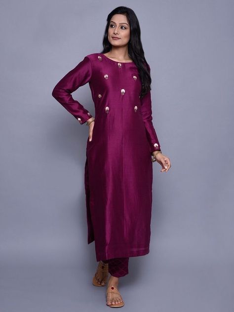 Full Sleeve Suit, डिजाइनर कपड़े, Silk Kurti Designs, Diwali Dresses, Dark Pink Color, Resham Work, Churidar Designs, Silk Kurti, Indian Designer Suits