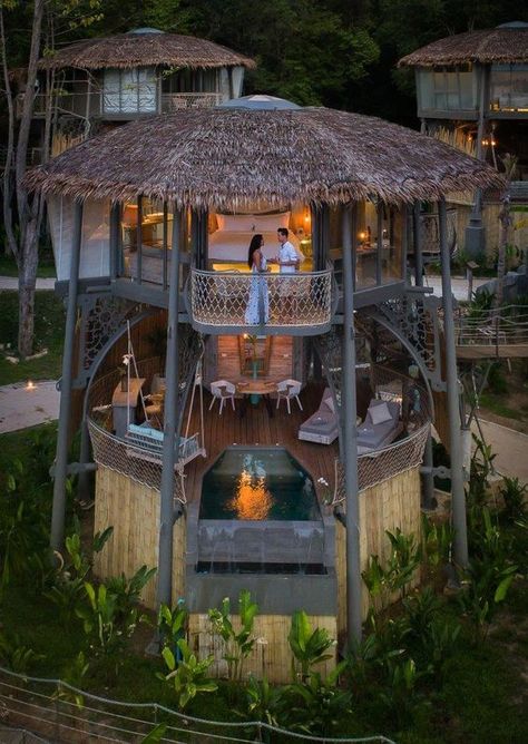 TreeHouse Villas, new luxury adults-only resort on Koh Yao Noi, Phang Nga Bay, Thailand. #treehousevillas #yourownkindofwellness #treehouselikenoother #breatheasily Honeymoon Goals, Treehouse Villas, Hotel Restaurant Design, Luxury Hotel Design, Luxury Resort Hotels, Treehouse Hotel, Luxury Beach Resorts, Resort Architecture, Eco Lodge