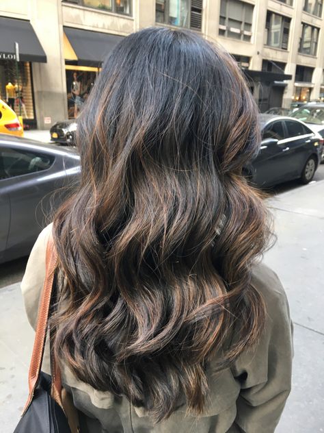 Balayage Hair Asian Black, Asian Highlights Hair Black, Partial Highlights For Black Hair Asian, Asian Dark Balayage, Partial Balayage Black Hair Asian, Bridesmaids Nails, Super Hair, Ombre Balayage, Round Face