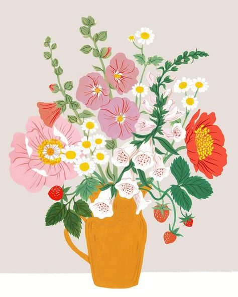 Flower Art Prints, Oana Befort, Spring Flower Drawing, Flower Gauche Painting, Illustrated Flowers, Flower Illustration Design, Cute Flower Illustration, Painted Florals, Flowers Illustration Art