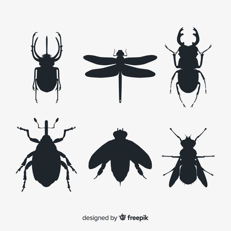 Flat insect silhouette collection Free Vector Bug Silhouette Printable, Insect Silhouette, Bug Silhouette, Insect Logo, Pillow Case Crafts, Embroidery Hoop Decor, Shadow Silhouette, Bug Collection, Stencil Font