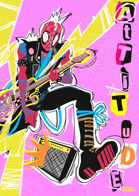 Spider Punk Sketch, Spider Punk Pfp, Spider Punk Art, Punk Pfp, Punk Drawing, Spider Man Wallpaper, Hobie Brown, Spider Punk, Punk Poster