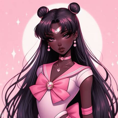 Yandere Oc Art Female, Black Sailor Moon Pfp, Black Female Anime Characters, Black Anime Girlies, Poc Anime Pfp, Black Sailor Moon, Black Anime Characters Women, Poc Pfp, Space Princess