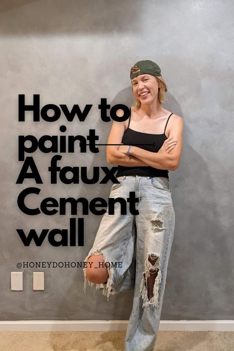 Here's how I painted a faux cement wall in my basement home gym. Faux Cement Paint Technique, Faux Concrete Wall Bathroom, Cement Walls Bathroom, Industrial Wall Paint Ideas, Paint Wall To Look Like Concrete, Concrete Look Painted Wall, Concrete Wall Bedroom Interior Design, How To Paint A Wall To Look Like Cement, How To Make A Wall Look Like Concrete