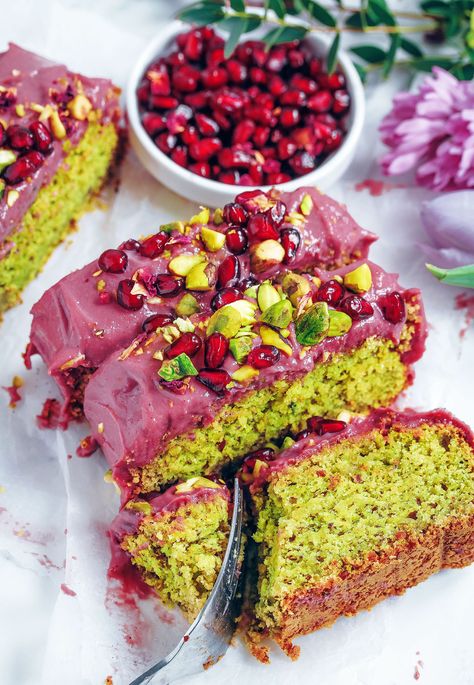 Pistachio Cardamom Rose Loaf (Vegan & Gluten-free) - UK Health Blog - Nadia's Healthy Kitchen Vegan Cake Pops, Pistachio Cardamom, Cake Vegan, Healthy Kitchen, Piece Of Cake, Vegan Treats, Vegan Sweets, Sugar Rush, Tasty Food