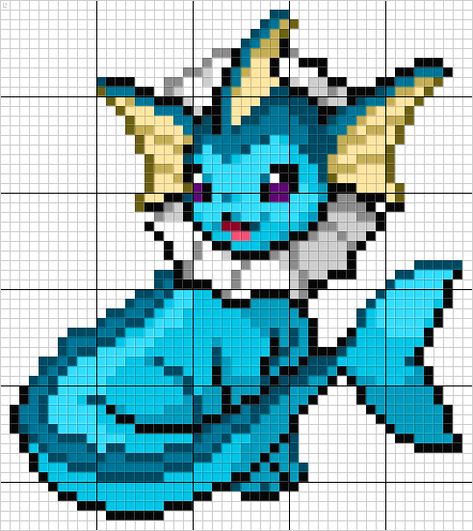 Vaporeon Pokemon Pixel Art Grid, Pokemon Decal, Pokemon Pixel Art, Pixel Art Maker, Pixel Pokemon, Pokemon Cross Stitch Patterns, Pokemon Pixel, Pokemon Cross Stitch, Pokemon Bead