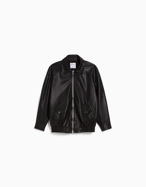 Bershka Leather Jacket, Workout Jacket, S Models, Faux Leather, Jackets For Women, Leather Jacket, Fabric, Leather, Black