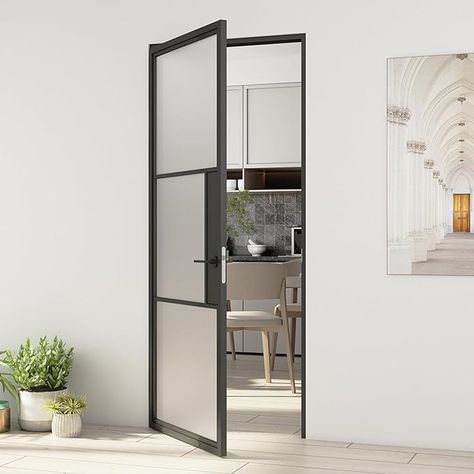 JUBEST 36"x 84" Prehung Door, Interior Hollow Swing Door with Metal Frame and Frosted Glass, Pre-Assembled Hinged Glass Door, Left-Hand, Easy to Install - Amazon.com Wood Interior Bedroom, French Pocket Door, French Pocket Doors, Stand Alone Tub, Beautiful Stairs, Prehung Doors, Lots Of Windows, Door Interior, Interior Bedroom