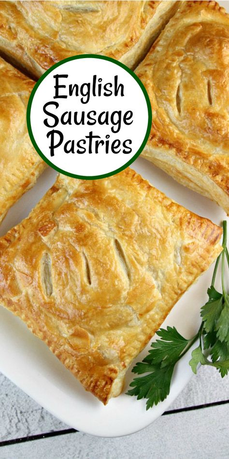 Sausage Pastry Rolls, Sausage In Pastry, English Sausage Rolls Recipe, English Sausage Rolls, Puff Pastry Sausage Rolls Easy Recipes, Sausage Pastry, English Sausage, Sausage In Puff Pastry Roll Recipe, Meat Pastry