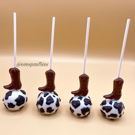 Western Themed Cake Pops, Western Cake Pops Cowboy Birthday, Cow Print Treat Table, Cowboy Theme Cake Pops, My First Rodeo Cake Pops, Rodeo Theme Cake Pops, First Rodeo Cake Pops, Western Cakepops, Cowboy Themed Desserts