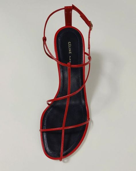 Phoebe Philo's Céline on Instagram: "From the Spring 2018 Collection: The much-coveted Nude sandals in pop red kidskin . Strappy heeled sandals with gold-tone buckle closure on ankle. Contrasted insoles, tan leather outsoles. 8 cm stacked leather heel . Size IT35, unworn in excellent condition, good as new. Comes with dustbag. Tonal sole protectors applied . This pair is on-hand, and available for immediate delivery upon payment. Ships worldwide via DHL Express, DM for inquiries" Red Strappy Heels, Nude Sandals, Strappy Shoes, Phoebe Philo, Nude Shoes, Strappy Sandals Heels, Red Heels, Heeled Sandals, Strappy Heels