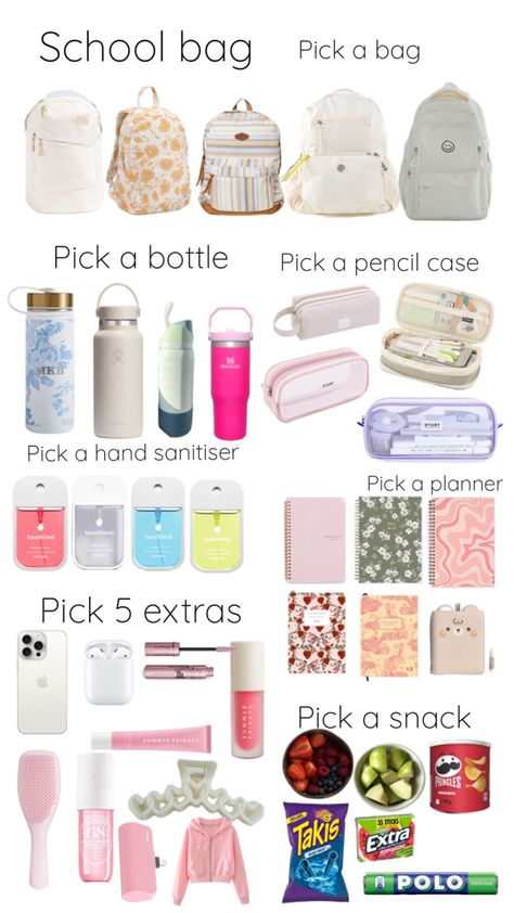 Period Prep, Sleepover Essentials, School Backpack Essentials, Preppy School Supplies, School Routine For Teens, Pretty School Supplies, High School Backpack, Best Gift Baskets, School Bag Essentials