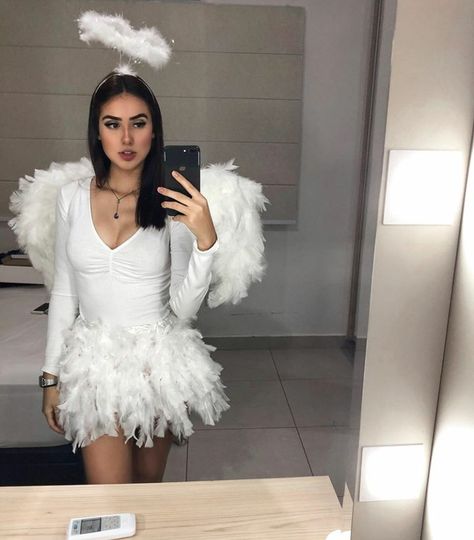 Angel Costume Long Sleeve, Angel Halloween Costumes For Women, Diy Angel Costume Women, Snow Angel Costume, Diy Halloween Outfits, Angel Costume Women, White Angel Costume, Angel Costume Diy, Angel Halloween