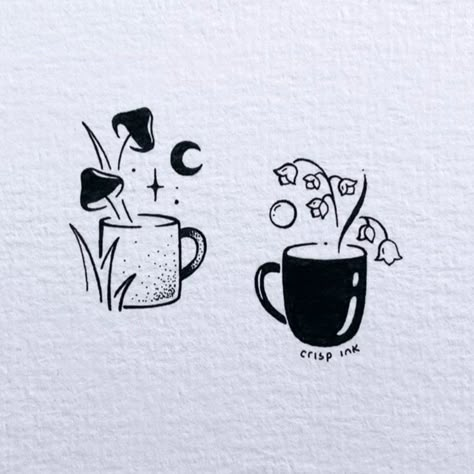 Matching Mug Tattoo, Book Tattoos For Friends, Matching Tea Cup Tattoo, Matching Tea Tattoos, Book Matching Tattoos, Best Friend Book Tattoos, Friend Halloween Tattoos, Matching Book Tattoos, Witchy Matching Tattoos