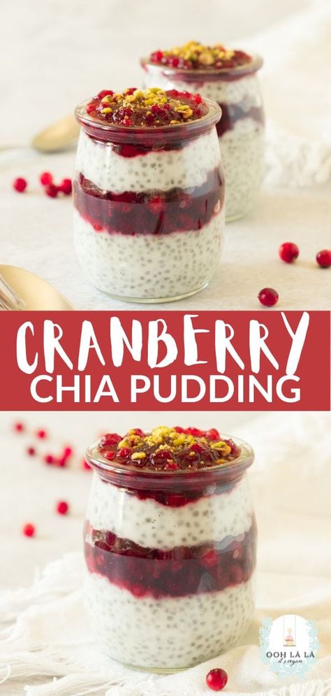 This creamy Cranberry Chia Pudding is one of the best recipes to make using leftover cranberry sauce for the holidays. It's a delicious cranberry chia seed pudding that combines the tart sweetness of cranberries and the nutritious creaminess of chia seeds to create a satisfying breakfast or dessert that's rich in fiber, antioxidants and omega-3 fatty acids. Naturally vegan and gluten-free. Fall Chia Seed Pudding Recipe, Chia Seed Cranberry Sauce, Fall Chia Pudding Recipes, Fresh Cranberry Recipes Gluten Free, Rose Chia Seed Pudding, Vegan Cranberry Dessert Recipes, Date Chia Pudding, Winter Chia Pudding, Cranberry Chia Pudding