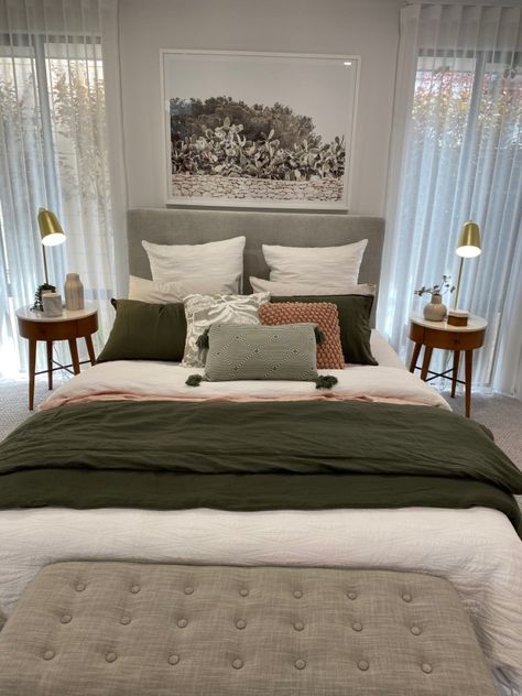 Sage Green Gray Bedroom, Grey Walls Green Bedding, Gray Sage Bedroom, Green And Grey Bedding, Grey And Sage Bedroom Ideas, Grey And Green Bedding, Gray And Sage Bedroom, Pink Sage Bedroom, Grey And Sage Green Bedroom